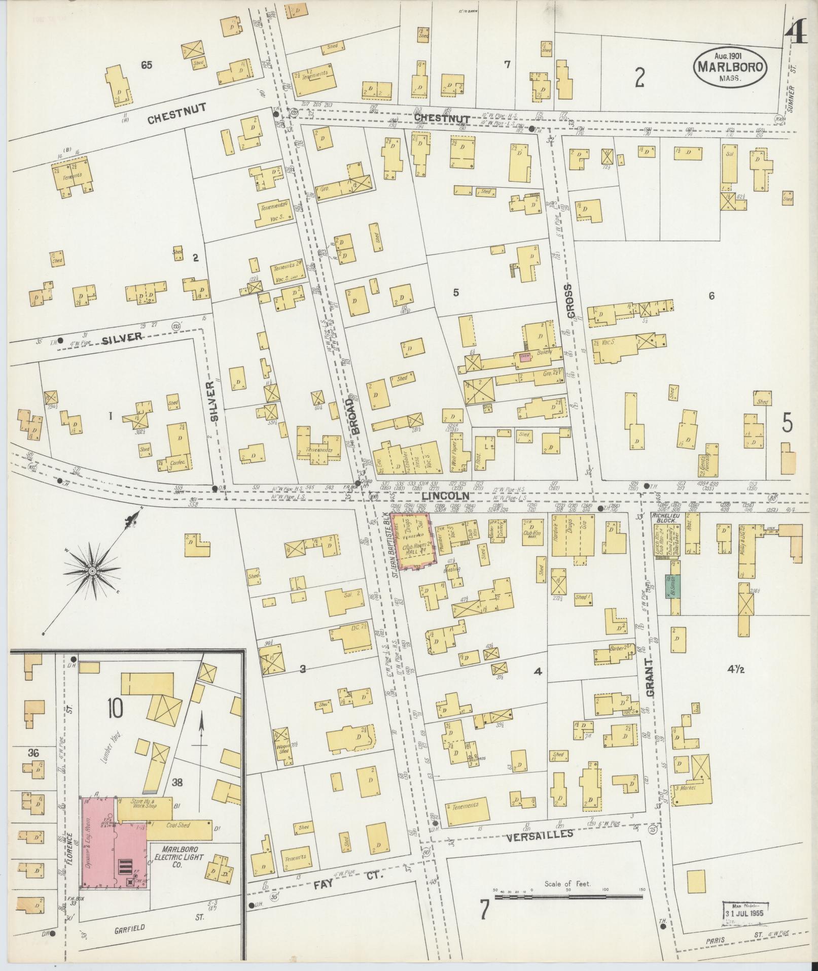 Sanborn Fire Insurance Map from Marlborough, Middlesex County, Massachusetts (1901), Sheet #0004 - Complete Map Set gallery image, historic Sanborn map, vintage wall art, Massachusetts Massachusetts