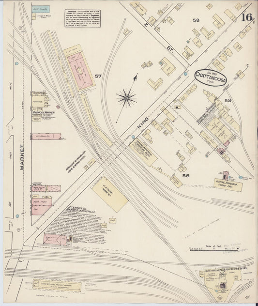 Sanborn Fire Insurance Map from Chattanooga, Hamilton County, Tennessee (1885), Sheet #0016 - Historic Sanborn Fire Insurance Map Print, vintage old map wall art, antique decor, genealogy gift, Tennessee Tennessee map