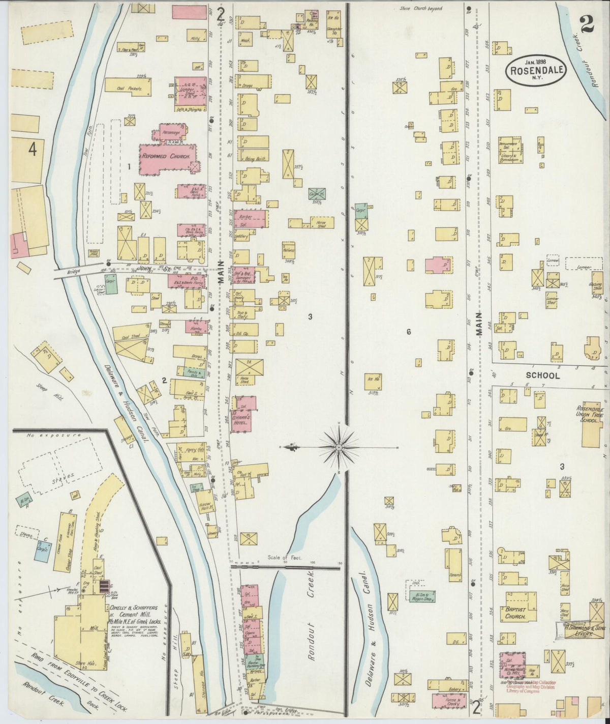 Sanborn Fire Insurance Map from Rosendale, Ulster County, New York (1898), Sheet #0002 - Historic Sanborn Fire Insurance Map Print, vintage old map wall art, antique decor, genealogy gift, New York New York map