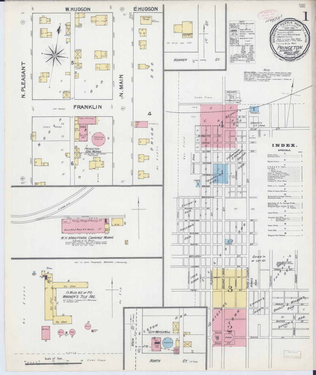 Sanborn Fire Insurance Map from Princeton, Bureau County, Illinois (1892), Sheet #0001 - Complete Map Set gallery image, historic Sanborn map, vintage wall art, Illinois Illinois