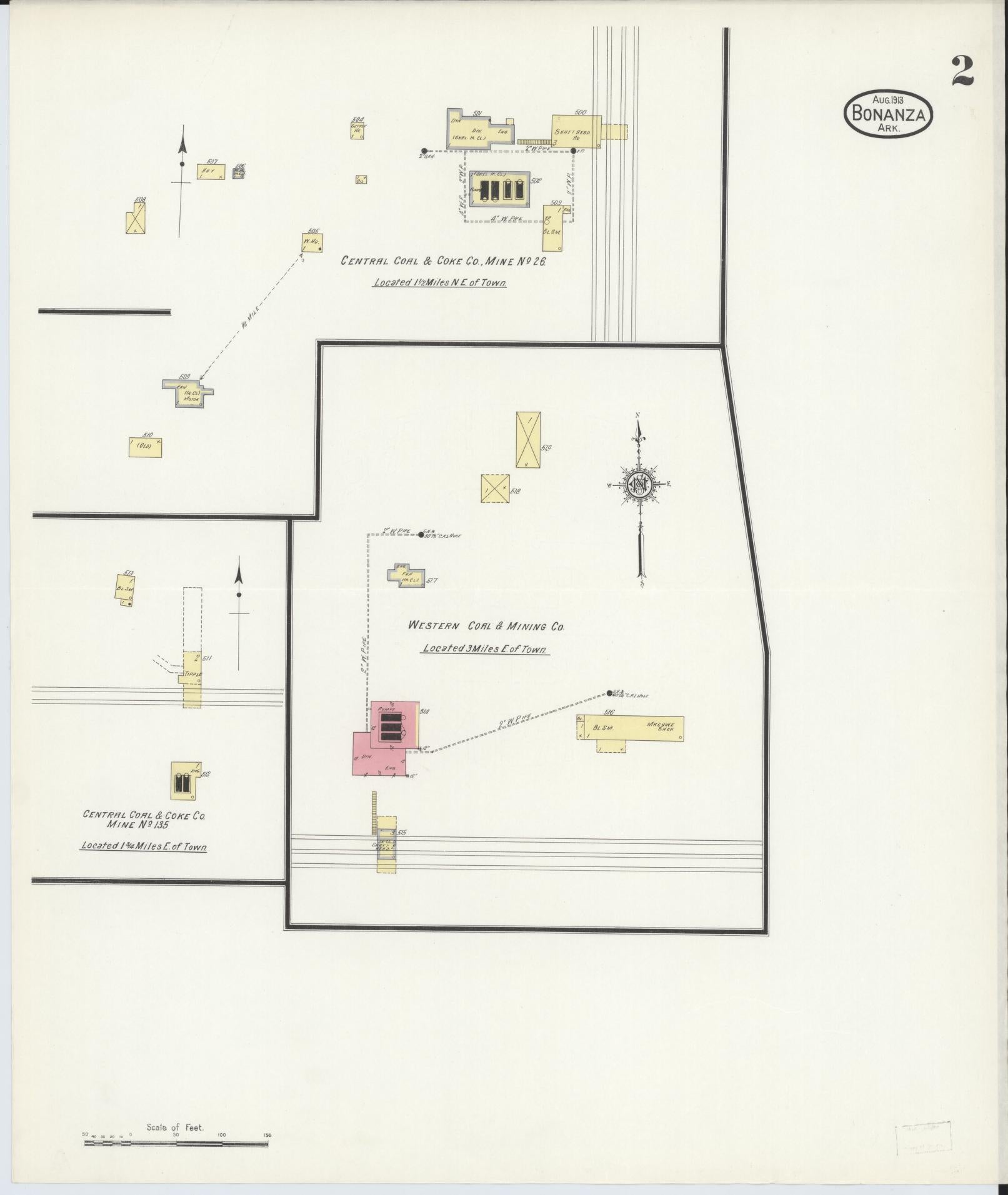 Sanborn Fire Insurance Map from Bonanza, Sebastian County, Arkansas (1913), Sheet #0002 - Historic Sanborn Fire Insurance Map Print, vintage old map wall art, antique decor, genealogy gift, Arkansas Arkansas map