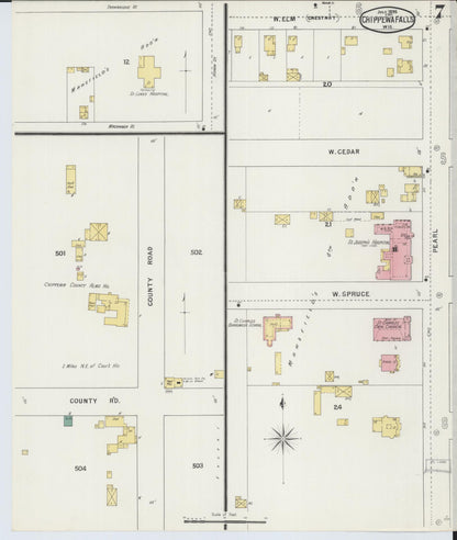 Sanborn Fire Insurance Map from Chippewa Falls, Chippewa County, Wisconsin (1895), Sheet #0007 - Historic Sanborn Fire Insurance Map Print, vintage old map wall art, antique decor, genealogy gift, Wisconsin Wisconsin map