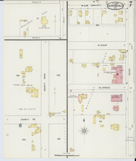 Sanborn Fire Insurance Map from Chippewa Falls, Chippewa County, Wisconsin (1895), Sheet #0007 - Historic Sanborn Fire Insurance Map Print, vintage old map wall art, antique decor, genealogy gift, Wisconsin Wisconsin map