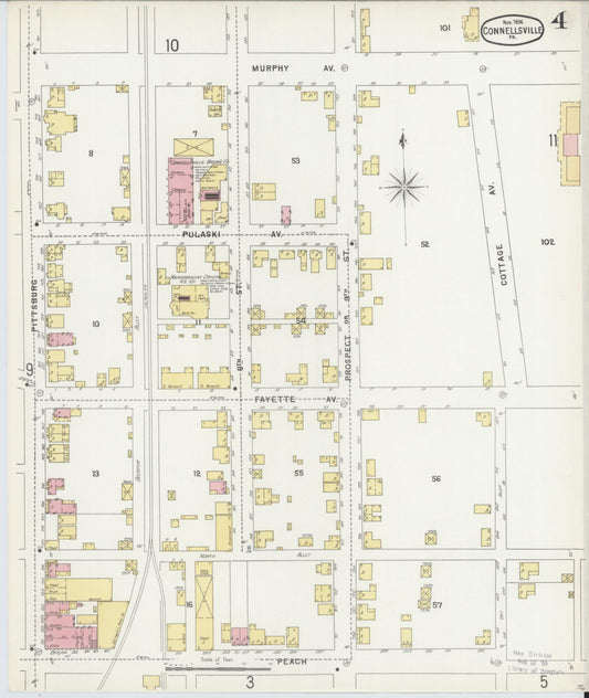 Sanborn Fire Insurance Map from Connellsville, Fayette County, Pennsylvania (1896), Sheet #0004 - Historic Sanborn Fire Insurance Map Print, vintage old map wall art, antique decor, genealogy gift, Pennsylvania Pennsylvania map