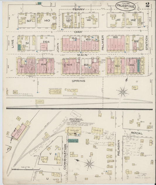 Sanborn Fire Insurance Map from Palestine, Anderson County, Texas (1885), Sheet #0002 - Historic Sanborn Fire Insurance Map Print, vintage old map wall art, antique decor, genealogy gift, Texas Texas map