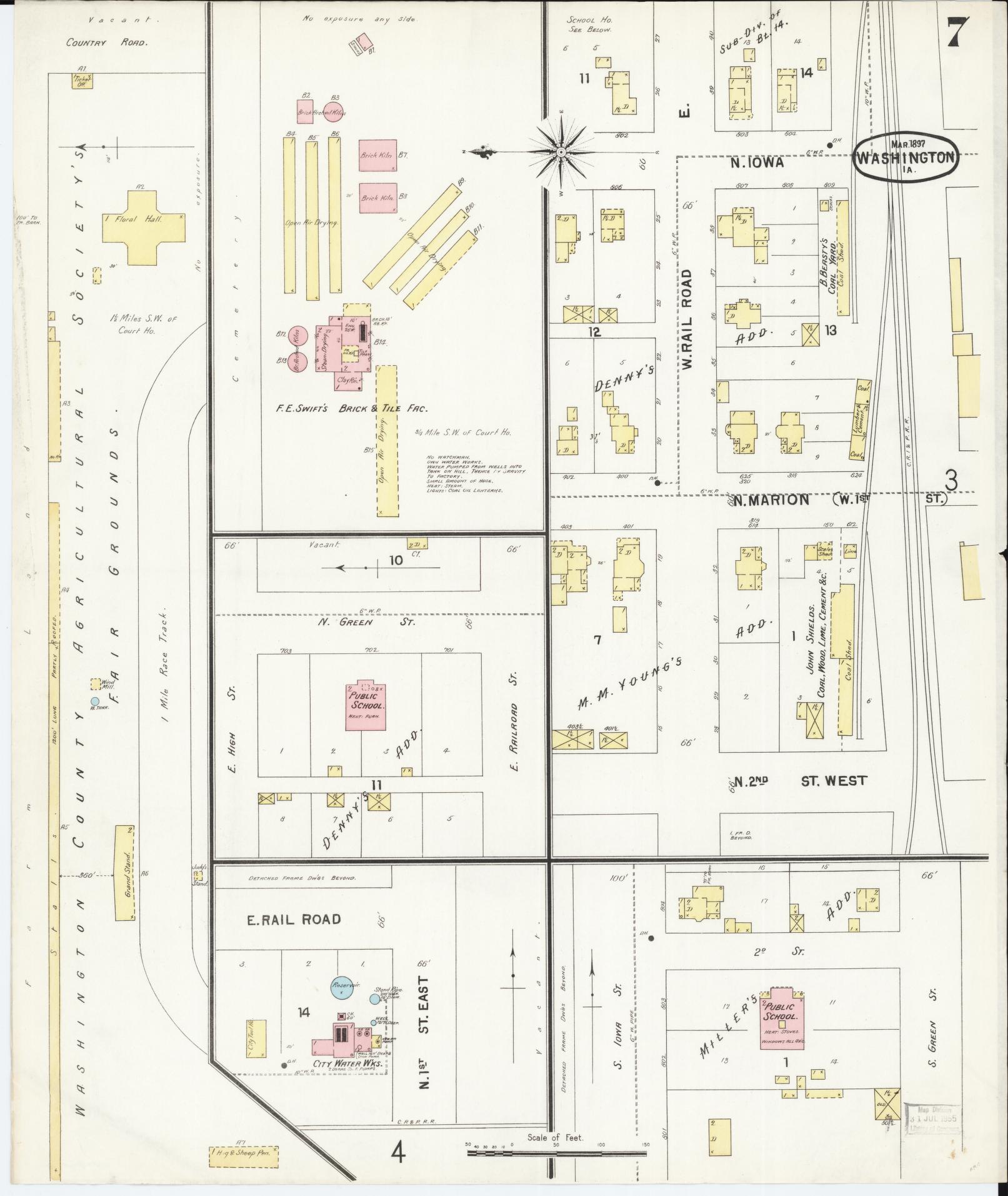 Sanborn Fire Insurance Map from Washington, Washington County, Iowa (1897), Sheet #0007 - Historic Sanborn Fire Insurance Map Print, vintage old map wall art, antique decor, genealogy gift, Sanborn Fire Insurance Map from Washington Washington map