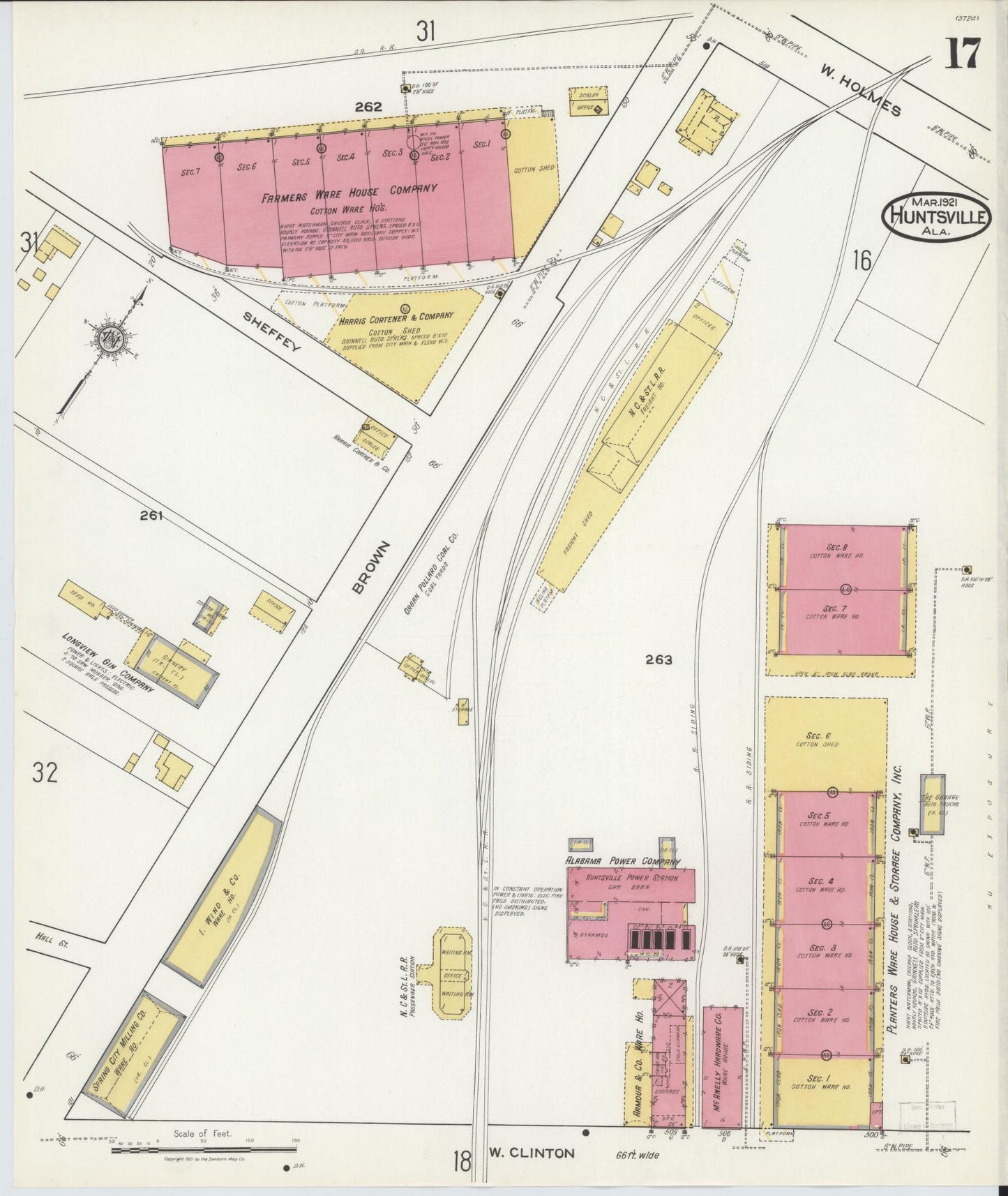 Sanborn Fire Insurance Map from Huntsville, Madison County, Alabama (1921), Sheet #0017 - Historic Sanborn Fire Insurance Map Print, vintage old map wall art, antique decor, genealogy gift, Alabama Alabama map