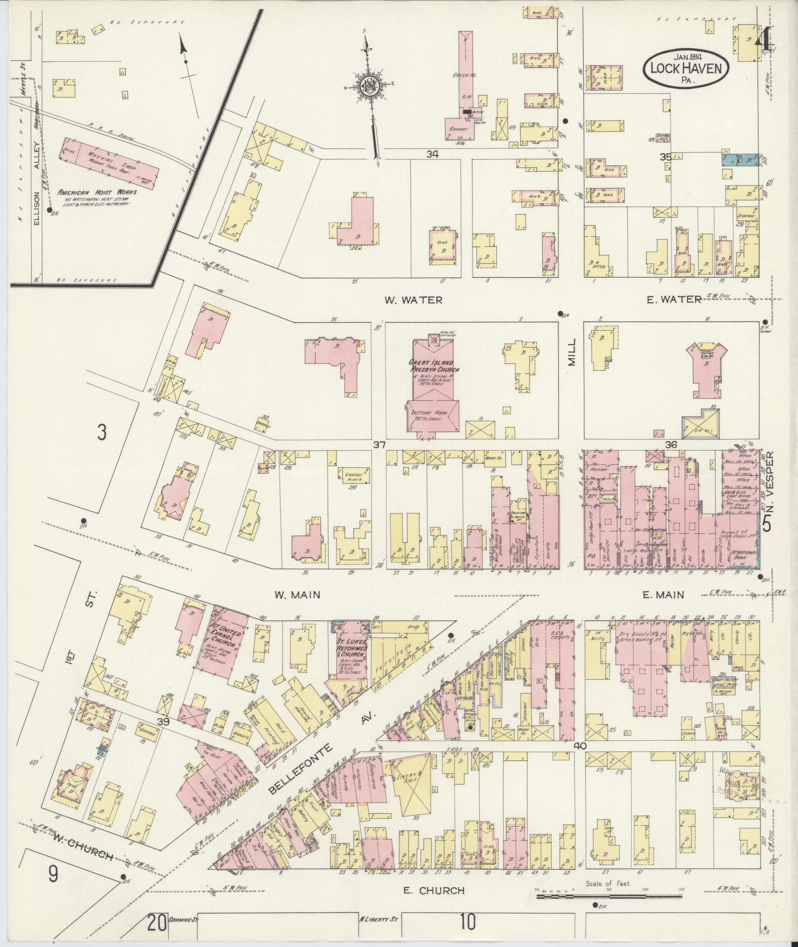 Sanborn Fire Insurance Map from Lock Haven, Clinton County, Pennsylvania (1914), Sheet #0004 - Historic Sanborn Fire Insurance Map Print, vintage old map wall art, antique decor, genealogy gift, Pennsylvania Pennsylvania map