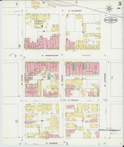 Sanborn Fire Insurance Map from Vicksburg, Warren County, Mississippi (1897), Sheet #0005 - Complete Map Set gallery image, historic Sanborn map, vintage wall art, Mississippi Mississippi