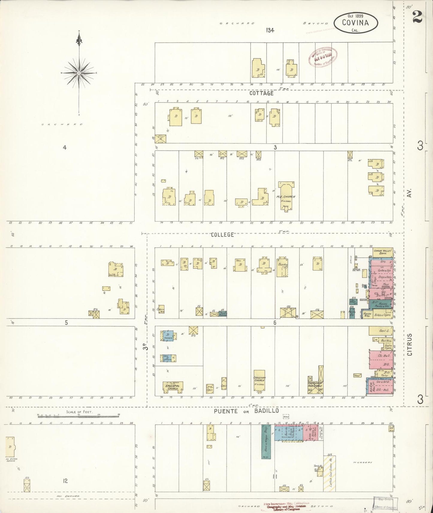 Sanborn Fire Insurance Map from Covina, Los Angeles County, California (1899), Sheet #0002 - Complete Map Set gallery image, historic Sanborn map, vintage wall art, California California