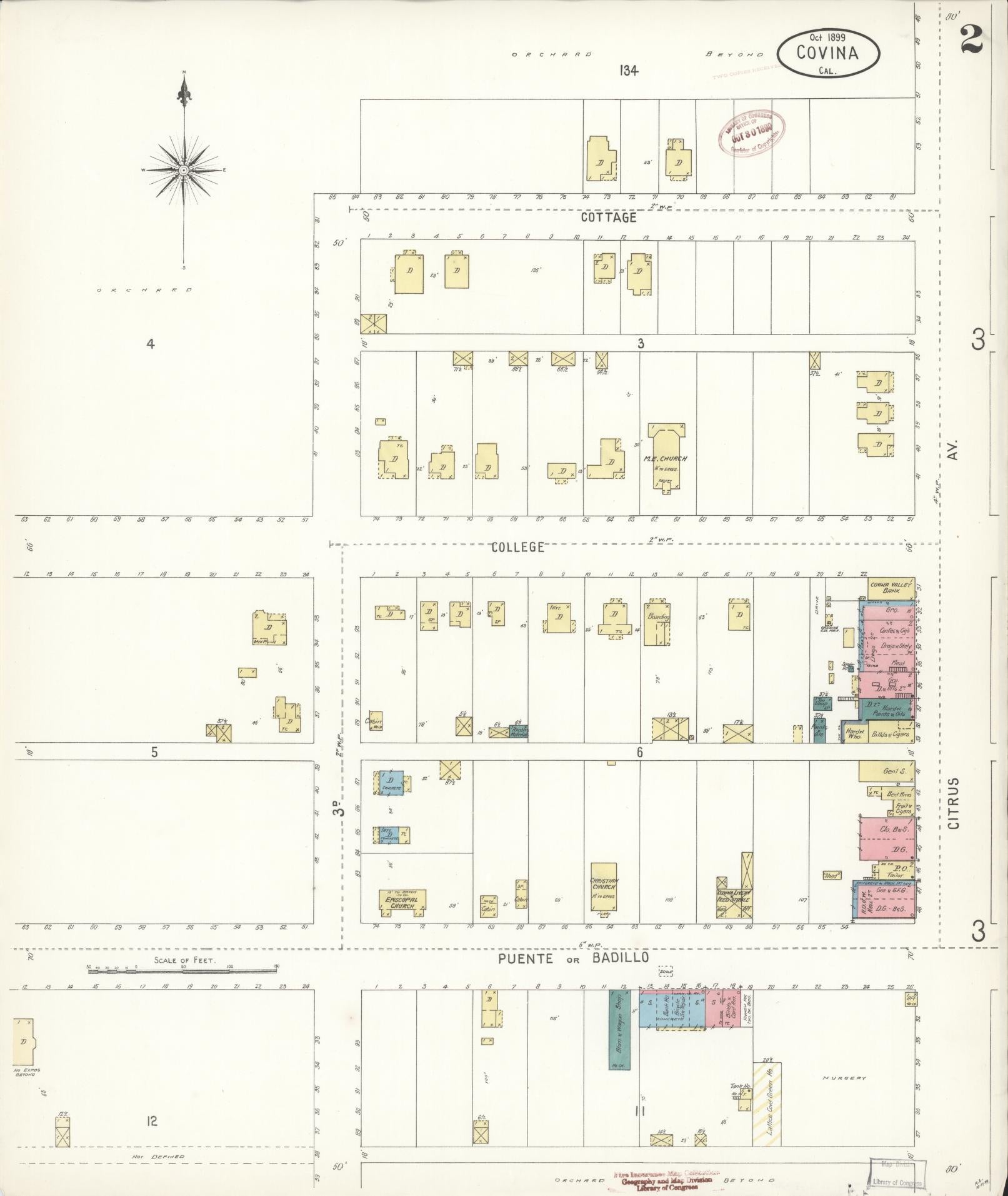 Sanborn Fire Insurance Map from Covina, Los Angeles County, California (1899), Sheet #0002 - Complete Map Set gallery image, historic Sanborn map, vintage wall art, California California