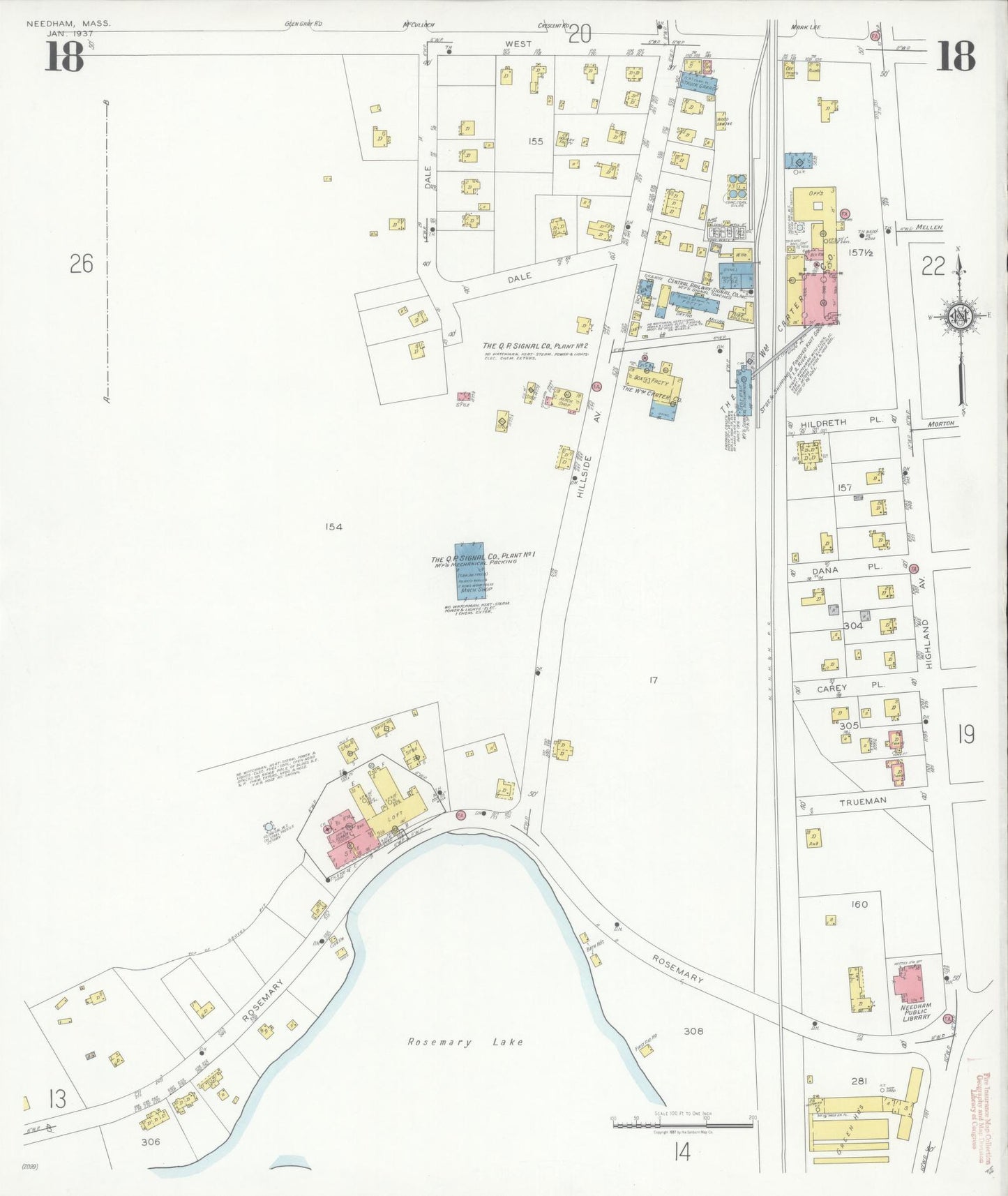 Sanborn Fire Insurance Map from Needham, Norfolk County, Massachusetts (1937), Sheet #0018 - Complete Map Set gallery image, historic Sanborn map, vintage wall art, Massachusetts Massachusetts