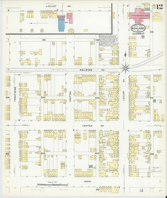 Sanborn Fire Insurance Map from Ashland, Schuylkill County, Pennsylvania (1908), Sheet #0012 - Historic Sanborn Fire Insurance Map Print, vintage old map wall art, antique decor, genealogy gift, Pennsylvania Pennsylvania map