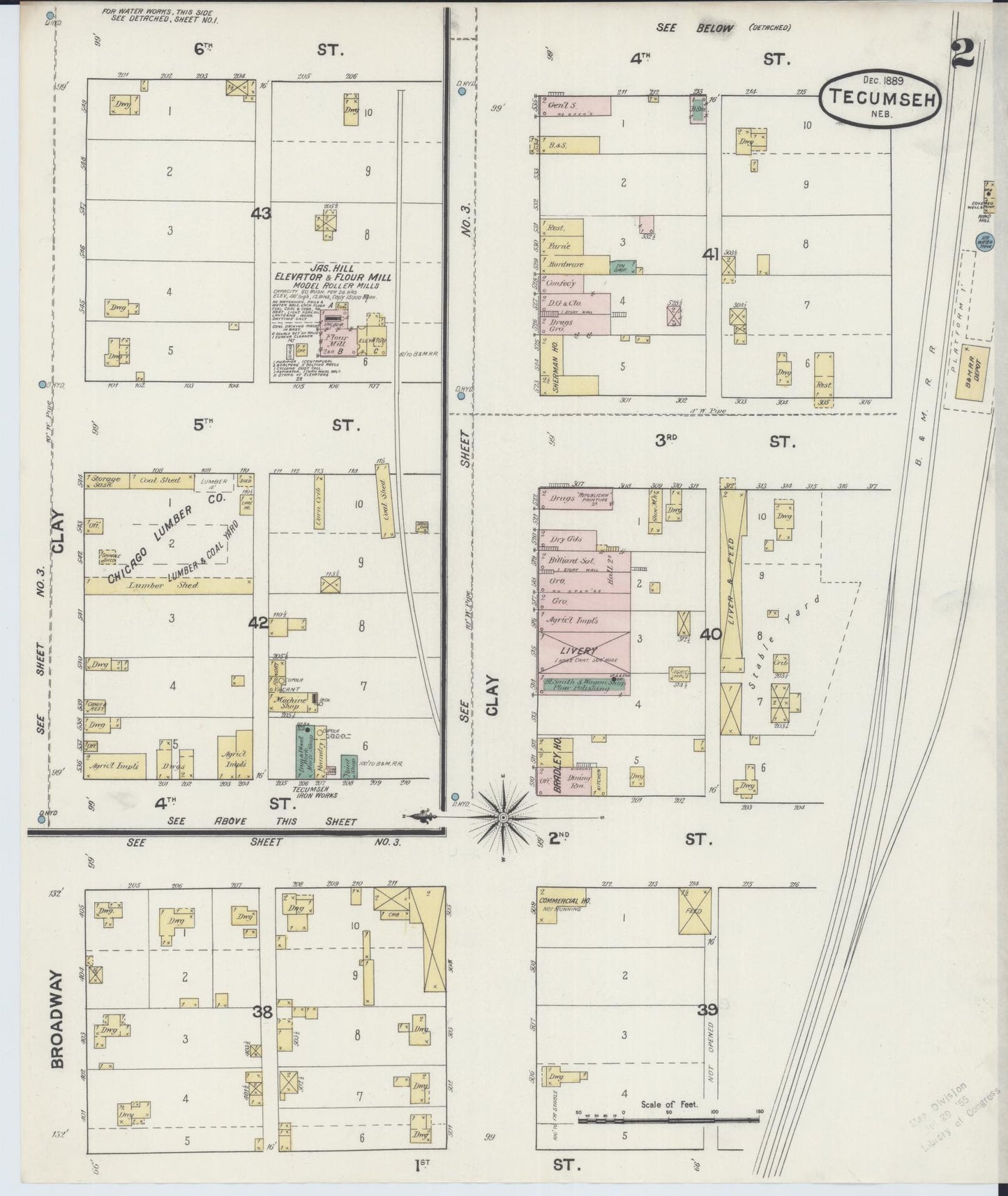 Sanborn Fire Insurance Map from Tecumseh, Johnson County, Nebraska (1889), Sheet #0002 - Complete Map Set gallery image, historic Sanborn map, vintage wall art, Nebraska Nebraska