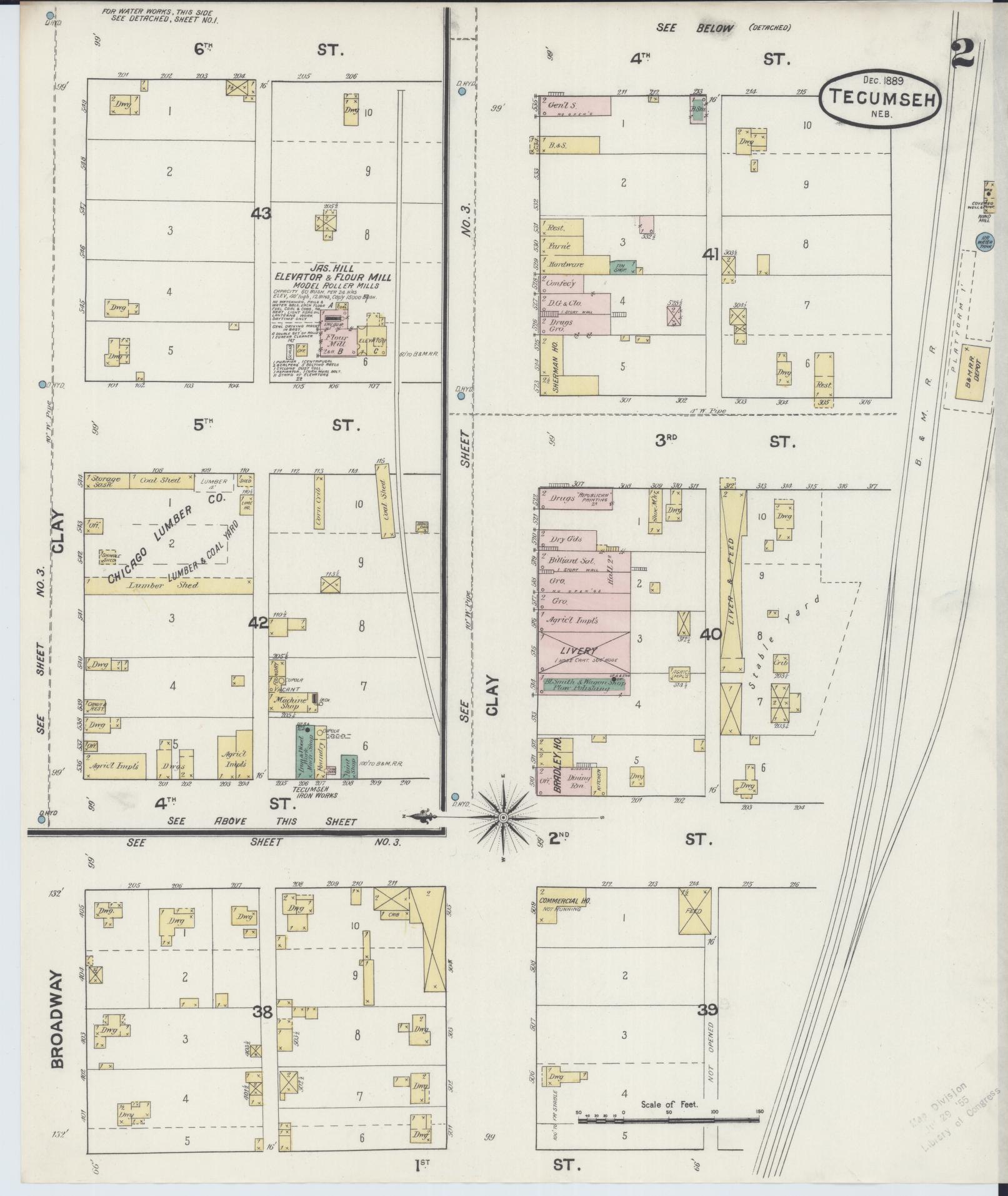 Sanborn Fire Insurance Map from Tecumseh, Johnson County, Nebraska (1889), Sheet #0002 - Complete Map Set gallery image, historic Sanborn map, vintage wall art, Nebraska Nebraska