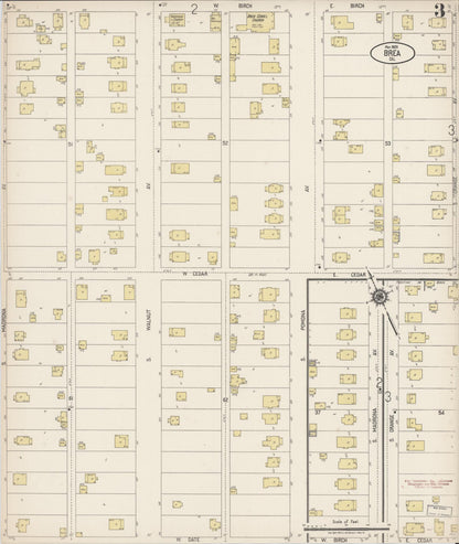 Sanborn Fire Insurance Map from Brea, Orange County, California (1920), Sheet #0003 - Complete Map Set gallery image, historic Sanborn map, vintage wall art, California California