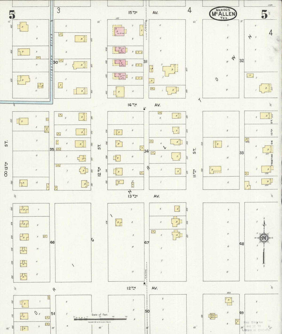 Sanborn Fire Insurance Map from McAllen, Hidalgo County, Texas (1925), Sheet #0005 - Historic Sanborn Fire Insurance Map Print, vintage old map wall art, antique decor, genealogy gift, Texas Texas map
