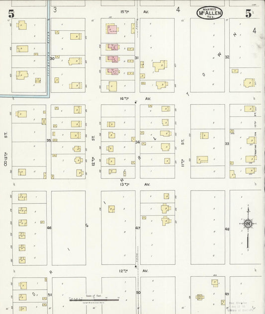 Sanborn Fire Insurance Map from McAllen, Hidalgo County, Texas (1925), Sheet #0005 - Historic Sanborn Fire Insurance Map Print, vintage old map wall art, antique decor, genealogy gift, Texas Texas map