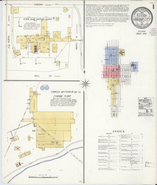 Sanborn Fire Insurance Map from Virginia City, Storey County, Nevada (1907), Sheet #0001 - Complete Map Set gallery image, historic Sanborn map, vintage wall art, Nevada Nevada