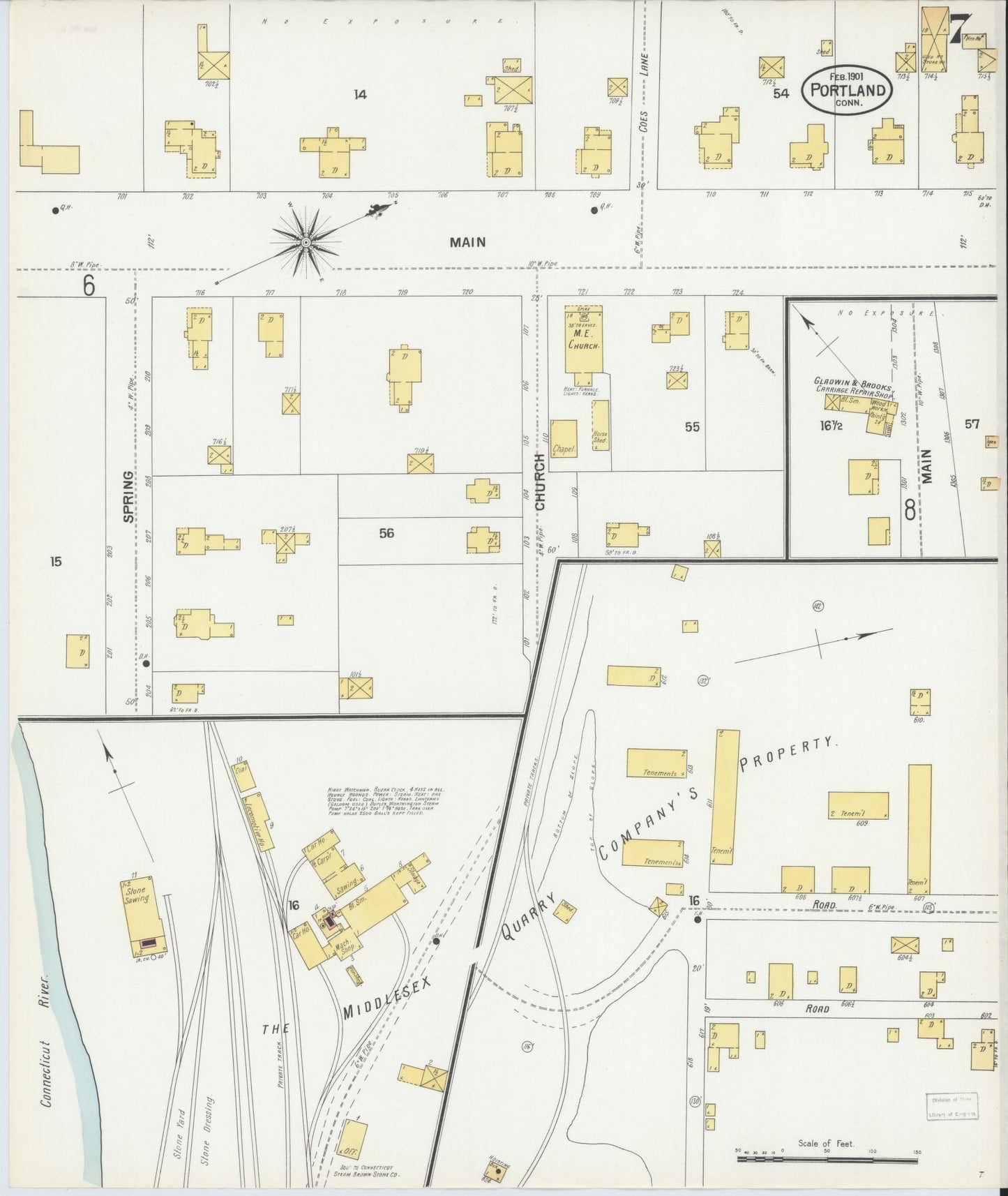 Sanborn Fire Insurance Map from Portland, Middlesex County, Connecticut (1901), Sheet #0007 - Complete Map Set gallery image, historic Sanborn map, vintage wall art, Connecticut Connecticut