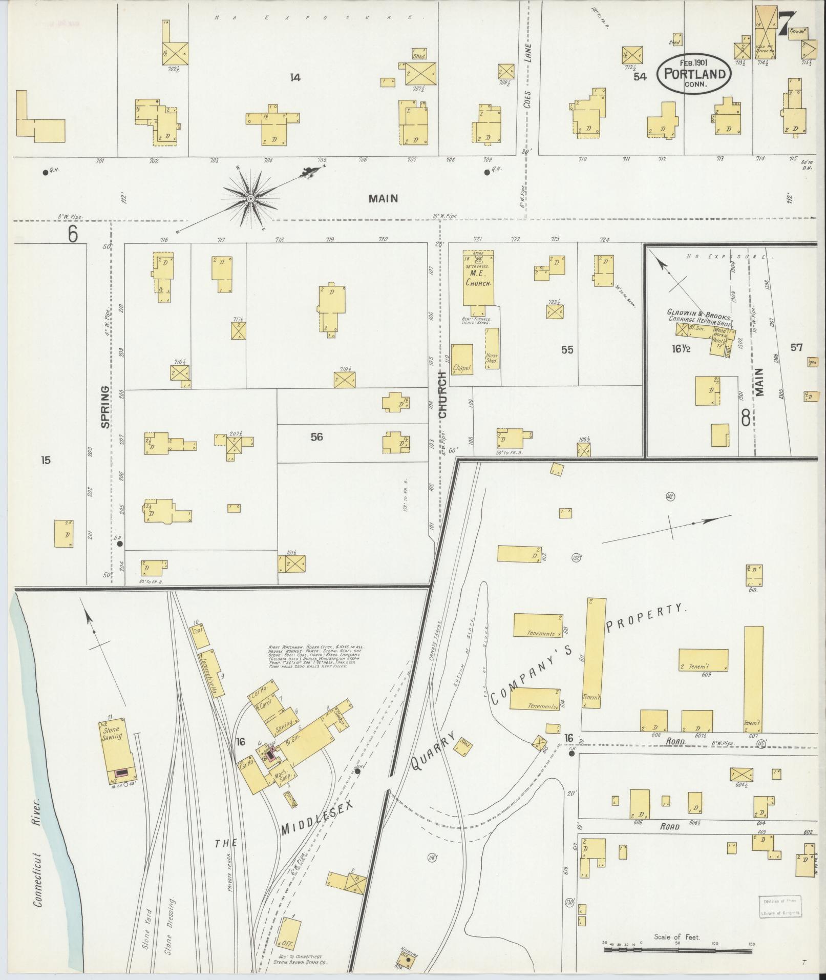 Sanborn Fire Insurance Map from Portland, Middlesex County, Connecticut (1901), Sheet #0007 - Complete Map Set gallery image, historic Sanborn map, vintage wall art, Connecticut Connecticut