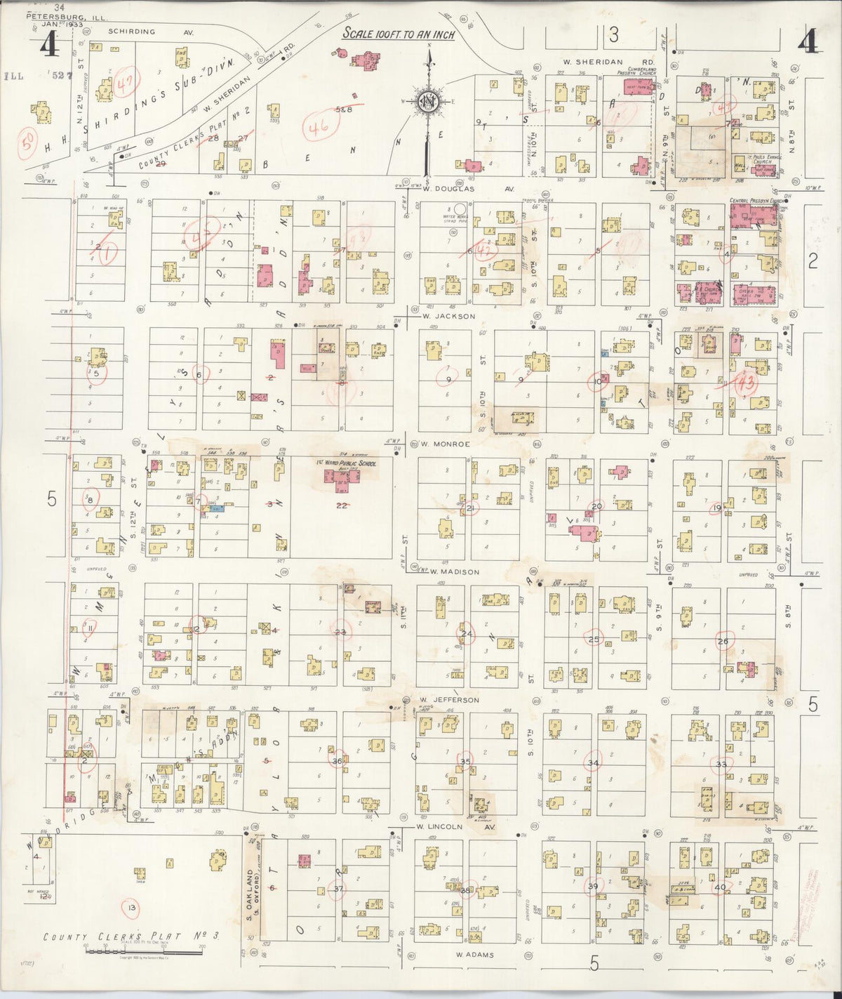 Sanborn Fire Insurance Map from Petersburg, Menard County, Illinois (1943), Sheet #0004 - Historic Sanborn Fire Insurance Map Print, vintage old map wall art, antique decor, genealogy gift, Illinois Illinois map