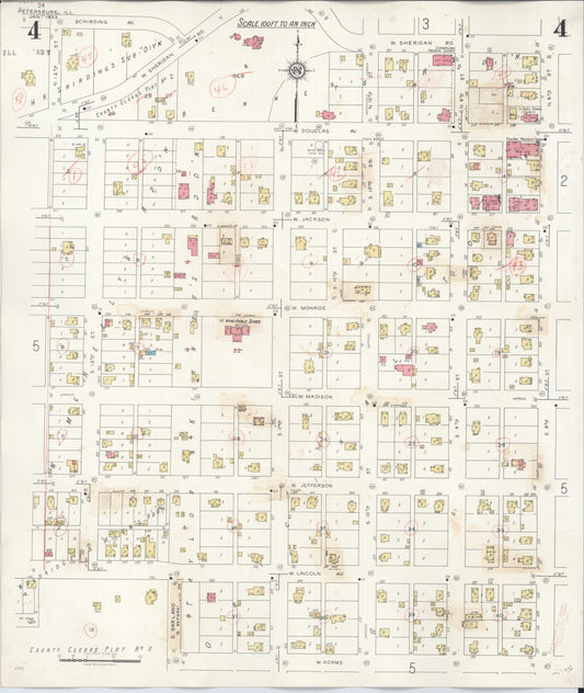 Sanborn Fire Insurance Map from Petersburg, Menard County, Illinois (1943), Sheet #0004 - Historic Sanborn Fire Insurance Map Print, vintage old map wall art, antique decor, genealogy gift, Illinois Illinois map
