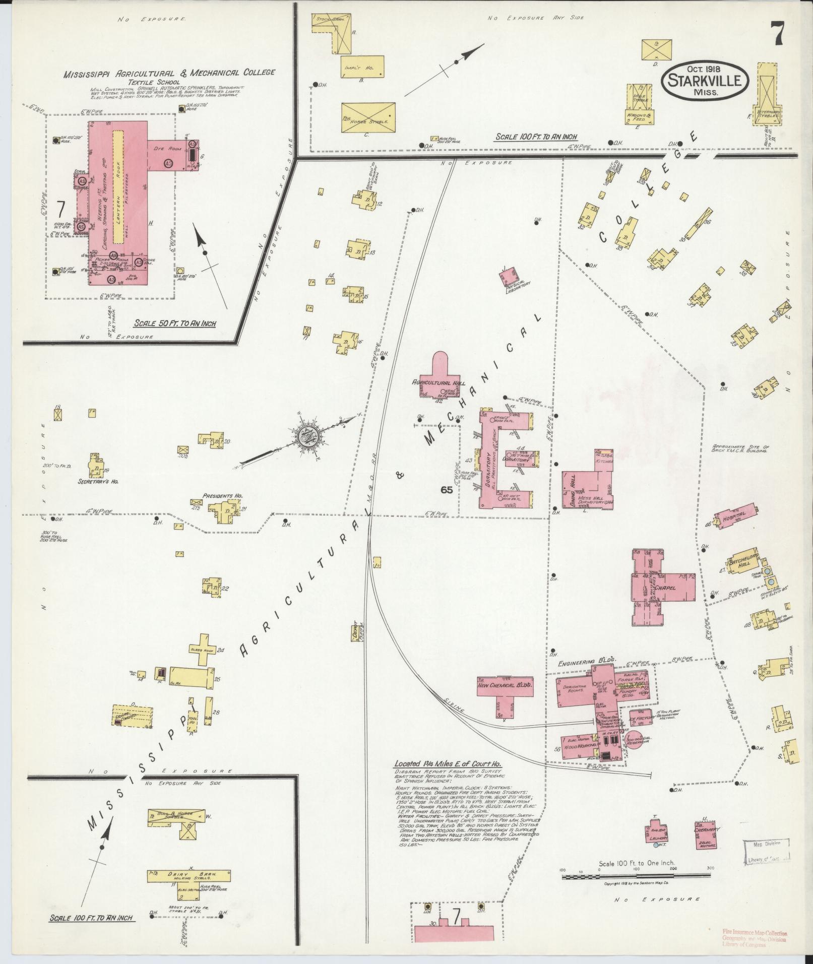 Sanborn Fire Insurance Map from Starkville, Oktibbeha County, Mississippi (1918), Sheet #0007 - Complete Map Set gallery image, historic Sanborn map, vintage wall art, Mississippi Mississippi