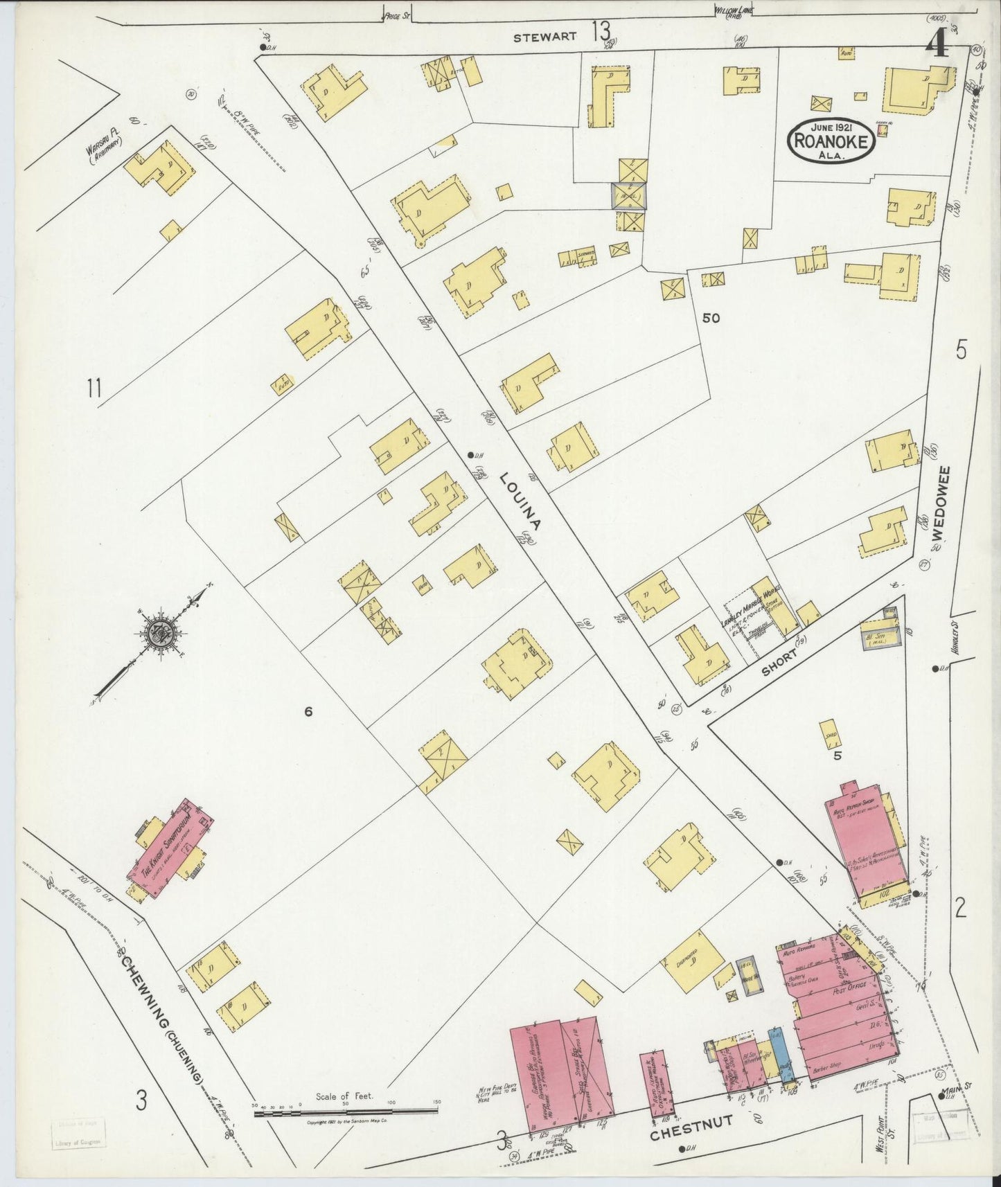 Sanborn Fire Insurance Map from Roanoke, Randolph County, Alabama (1921), Sheet #0004 - Complete Map Set gallery image, historic Sanborn map, vintage wall art, Alabama Alabama