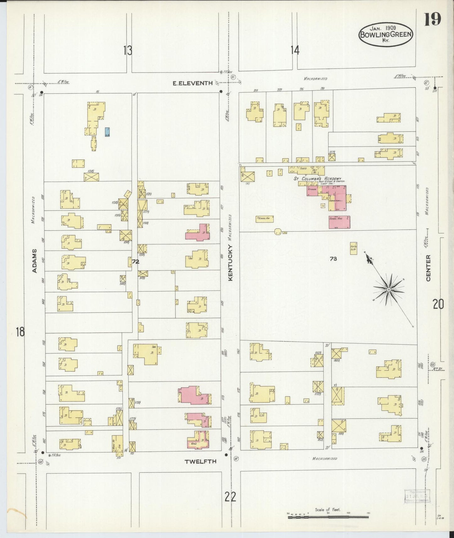 Sanborn Fire Insurance Map from Bowling Green, Warren County, Kentucky (1909), Sheet #0019 - Historic Sanborn Fire Insurance Map Print, vintage old map wall art, antique decor, genealogy gift, Kentucky Kentucky map