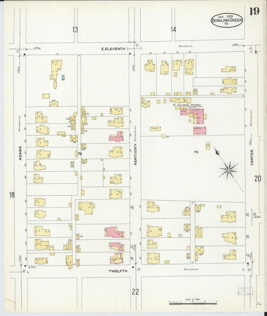 Sanborn Fire Insurance Map from Bowling Green, Warren County, Kentucky (1909), Sheet #0019 - Historic Sanborn Fire Insurance Map Print, vintage old map wall art, antique decor, genealogy gift, Kentucky Kentucky map