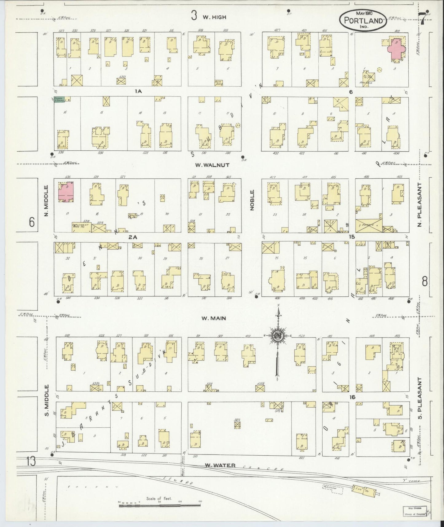 Sanborn Fire Insurance Map from Portland, Jay County, Indiana (1910), Sheet #0007 - Complete Map Set gallery image, historic Sanborn map, vintage wall art, Indiana Indiana