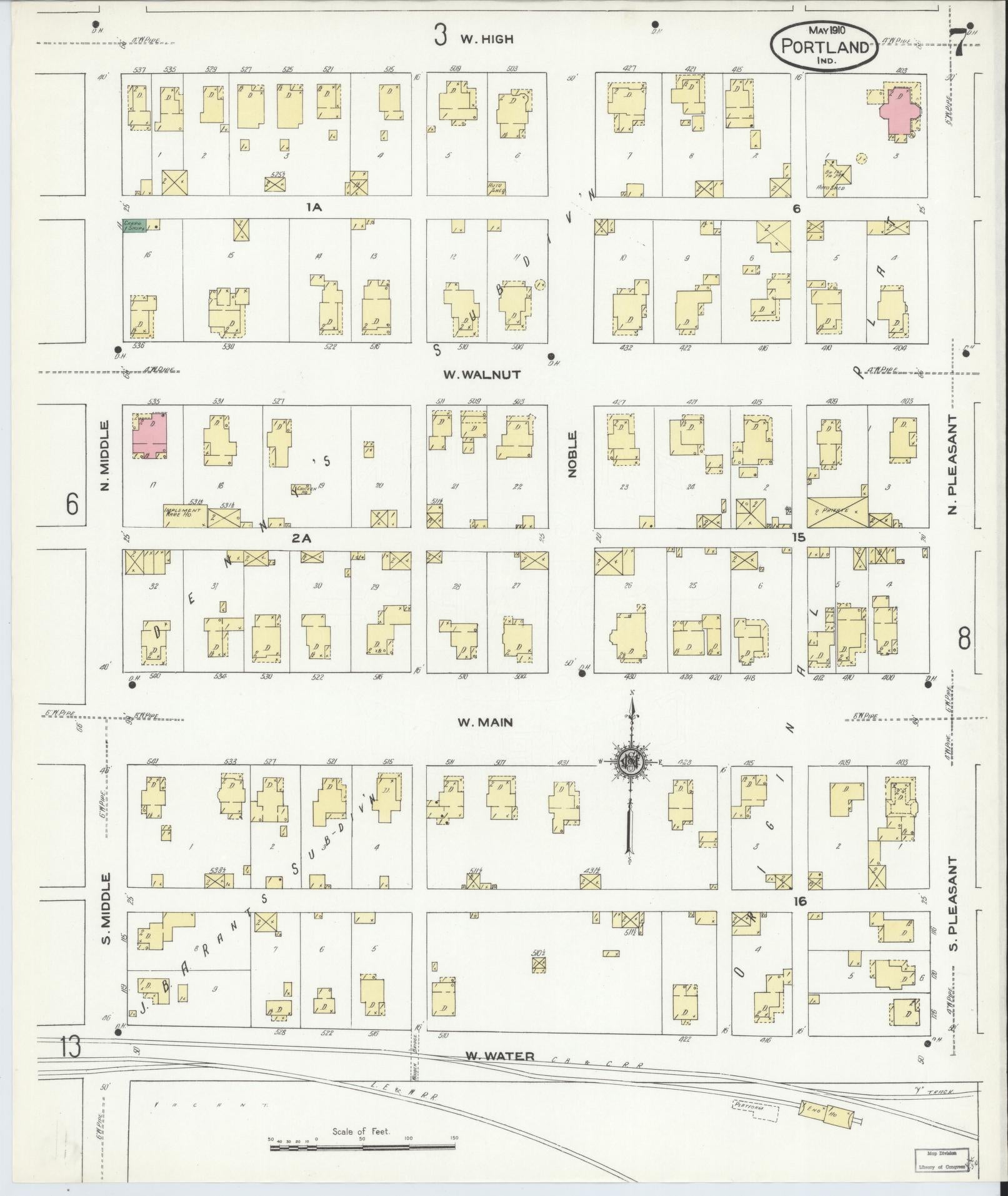 Sanborn Fire Insurance Map from Portland, Jay County, Indiana (1910), Sheet #0007 - Complete Map Set gallery image, historic Sanborn map, vintage wall art, Indiana Indiana