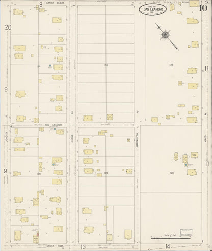 Sanborn Fire Insurance Map from San Leandro, Alameda County, California (1917), Sheet #0010 - Complete Map Set gallery image, historic Sanborn map, vintage wall art, California California