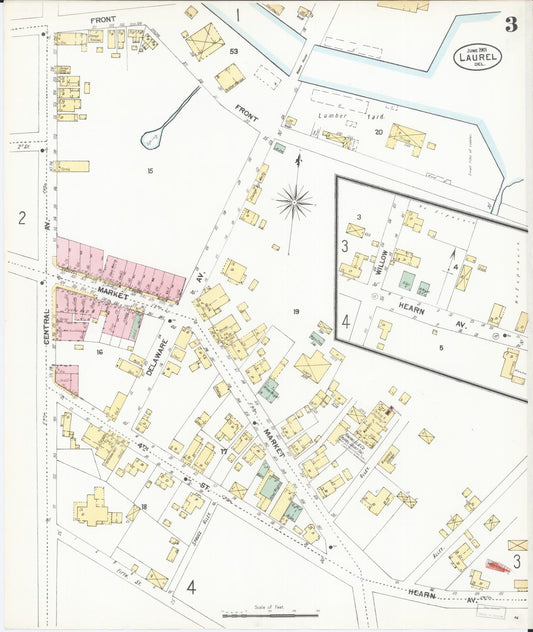 Sanborn Fire Insurance Map from Laurel, Sussex County, Delaware (1901), Sheet #0003 - Historic Sanborn Fire Insurance Map Print, vintage old map wall art, antique decor, genealogy gift, Delaware Delaware map