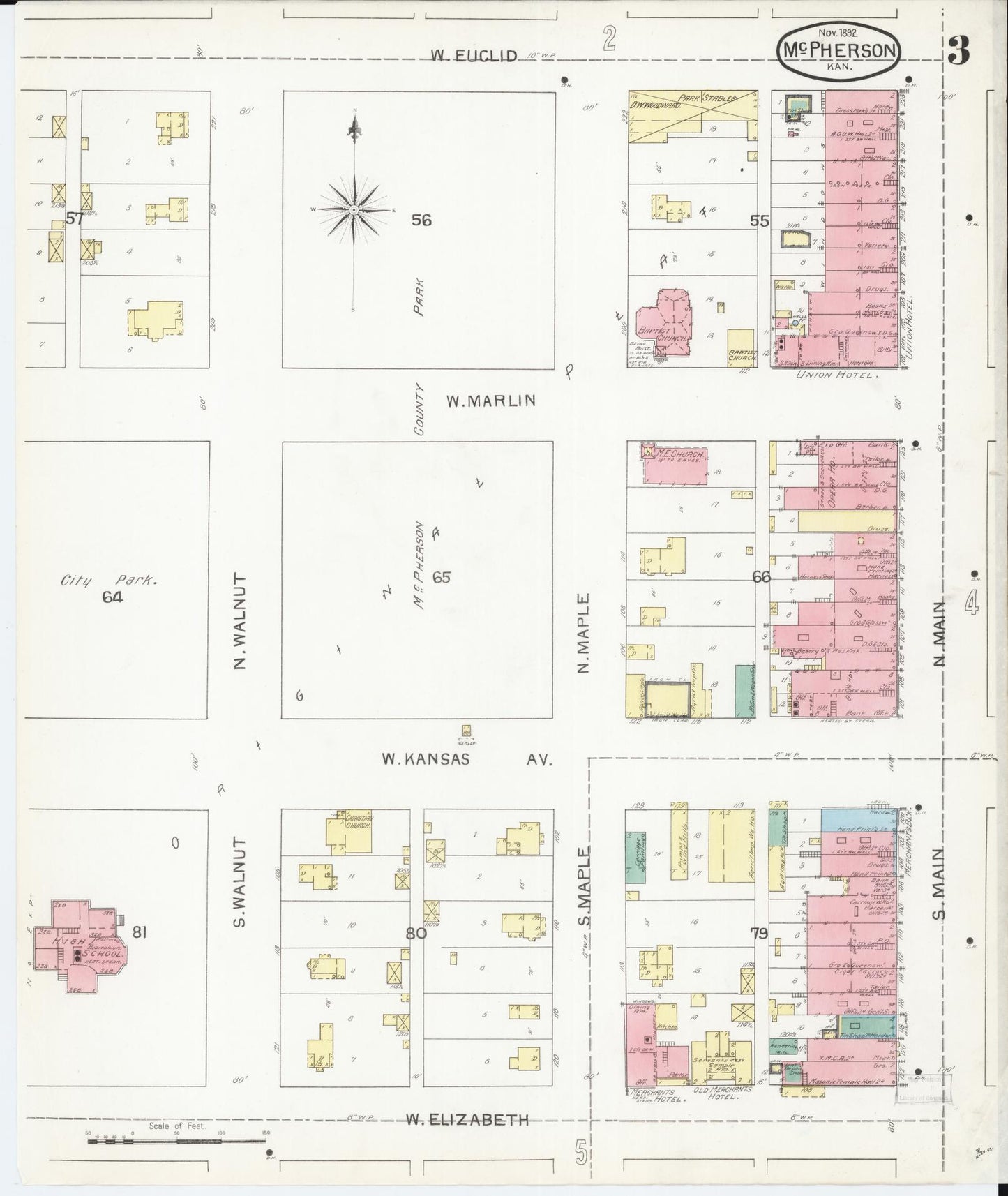 Sanborn Fire Insurance Map from Mcpherson, Mcpherson County, Kansas (1892), Sheet #0003 - Complete Map Set gallery image, historic Sanborn map, vintage wall art, Kansas Kansas