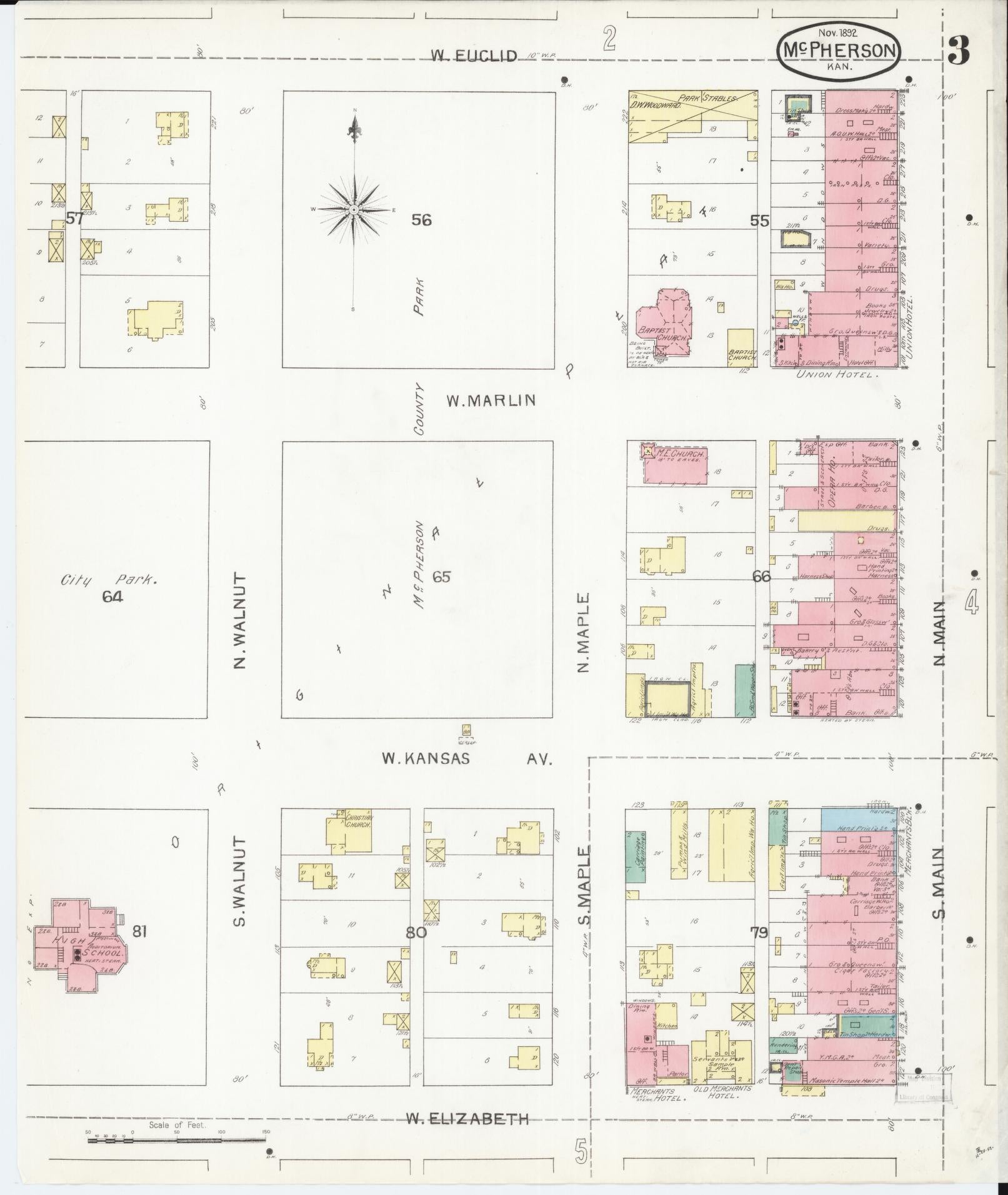 Sanborn Fire Insurance Map from Mcpherson, Mcpherson County, Kansas (1892), Sheet #0003 - Complete Map Set gallery image, historic Sanborn map, vintage wall art, Kansas Kansas