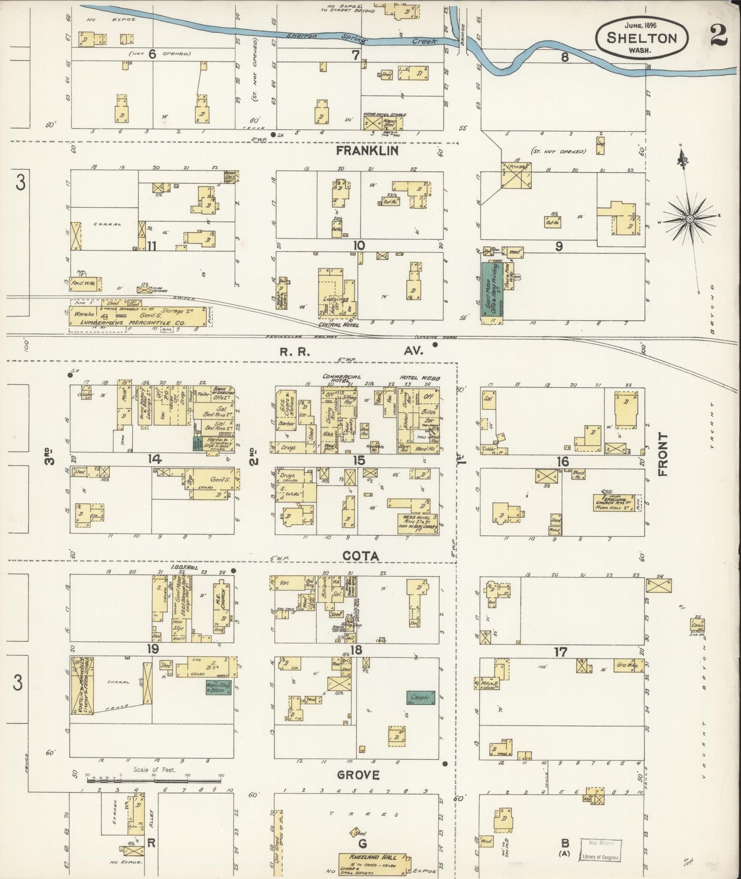 Sanborn Fire Insurance Map from Shelton, Mason County, Washington (1896), Sheet #0002 - Complete Map Set gallery image, historic Sanborn map, vintage wall art, Washington Washington