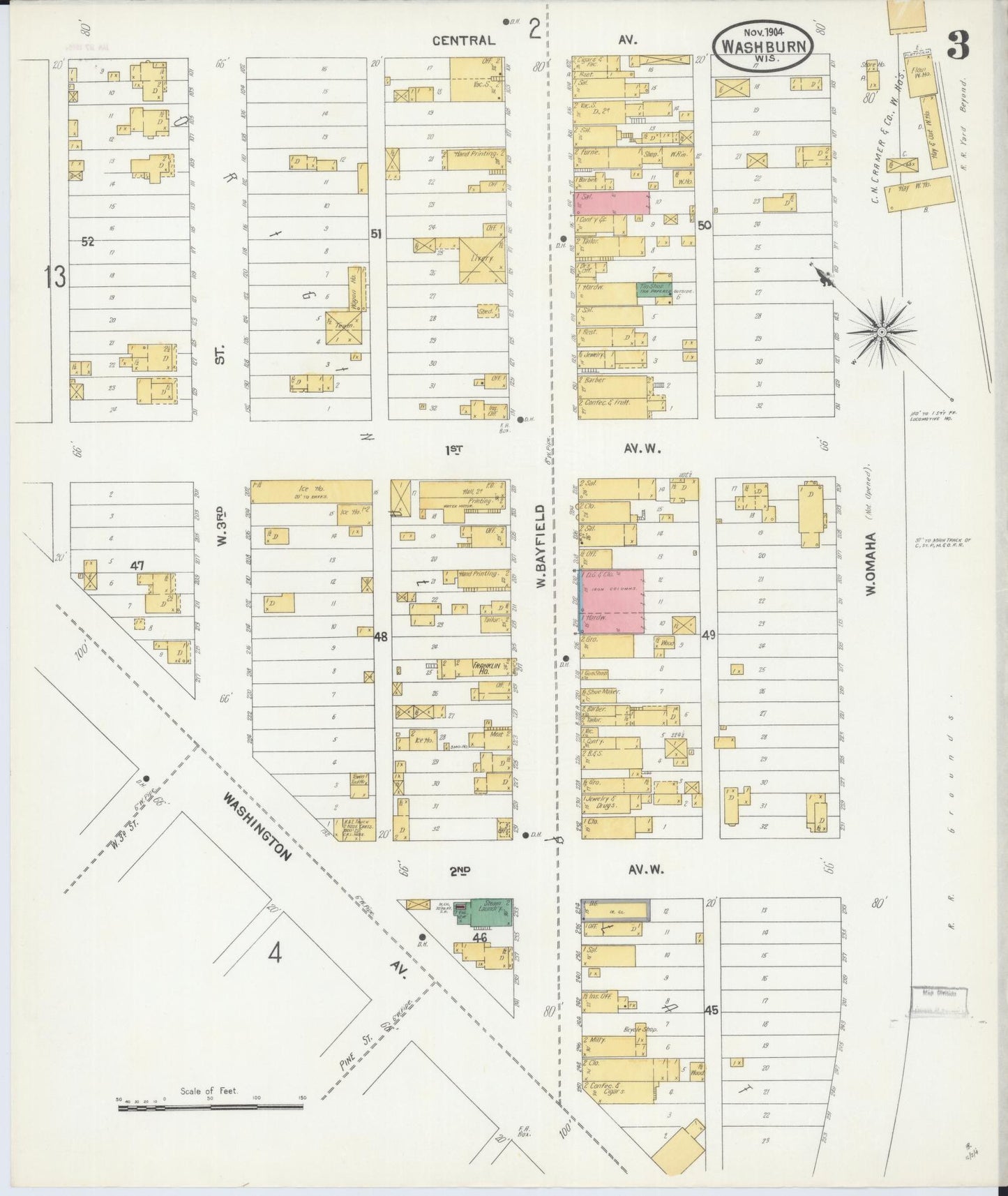 Sanborn Fire Insurance Map from Washburn, Bayfield County, Wisconsin (1904), Sheet #0003 - Complete Map Set gallery image, historic Sanborn map, vintage wall art, Wisconsin Wisconsin