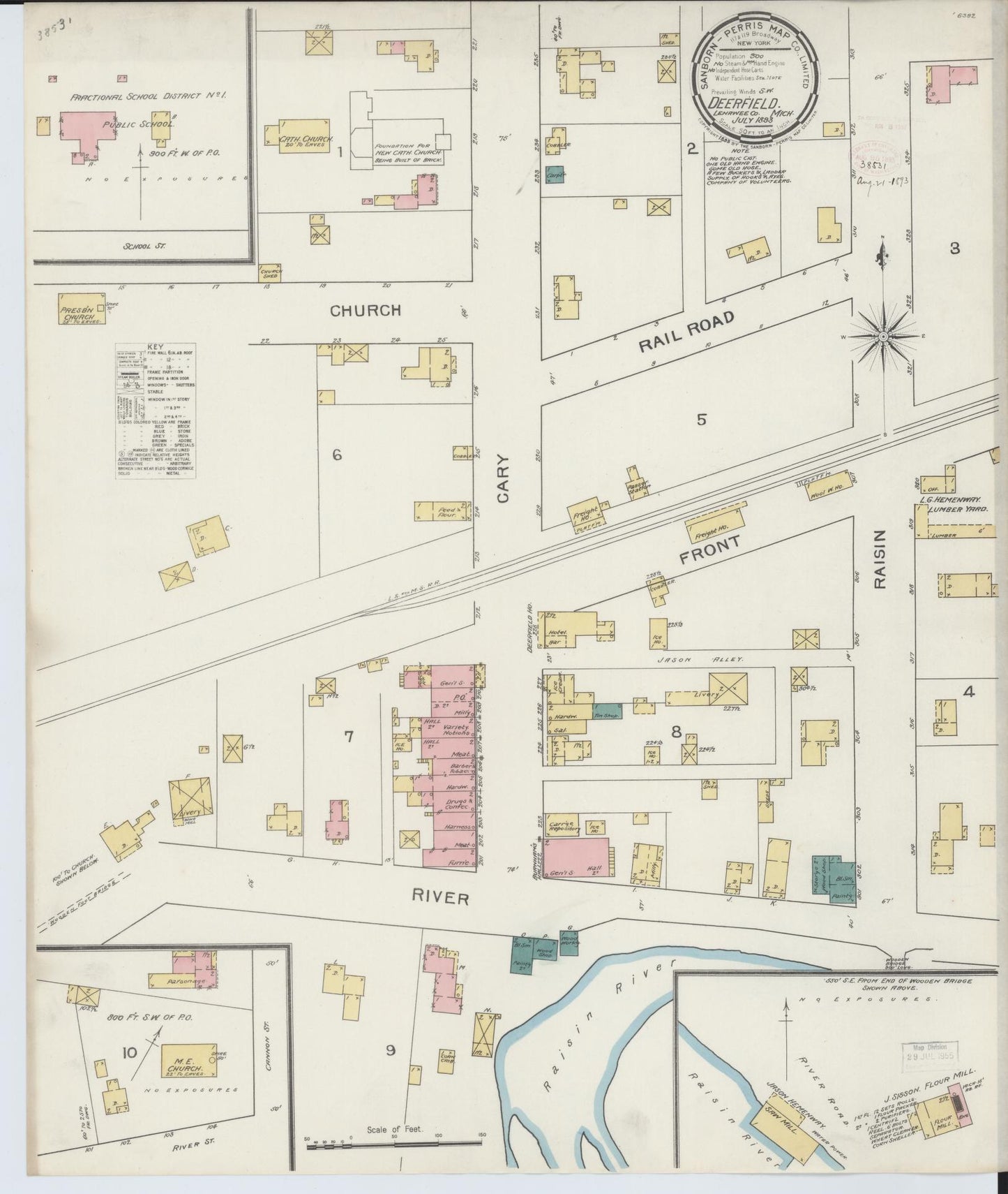 Sanborn Fire Insurance Map from Deerfield, Lenawee County, Michigan (1893), Sheet #0001 - Historic Sanborn Fire Insurance Map Print, vintage old map wall art, antique decor, genealogy gift, Michigan Michigan map