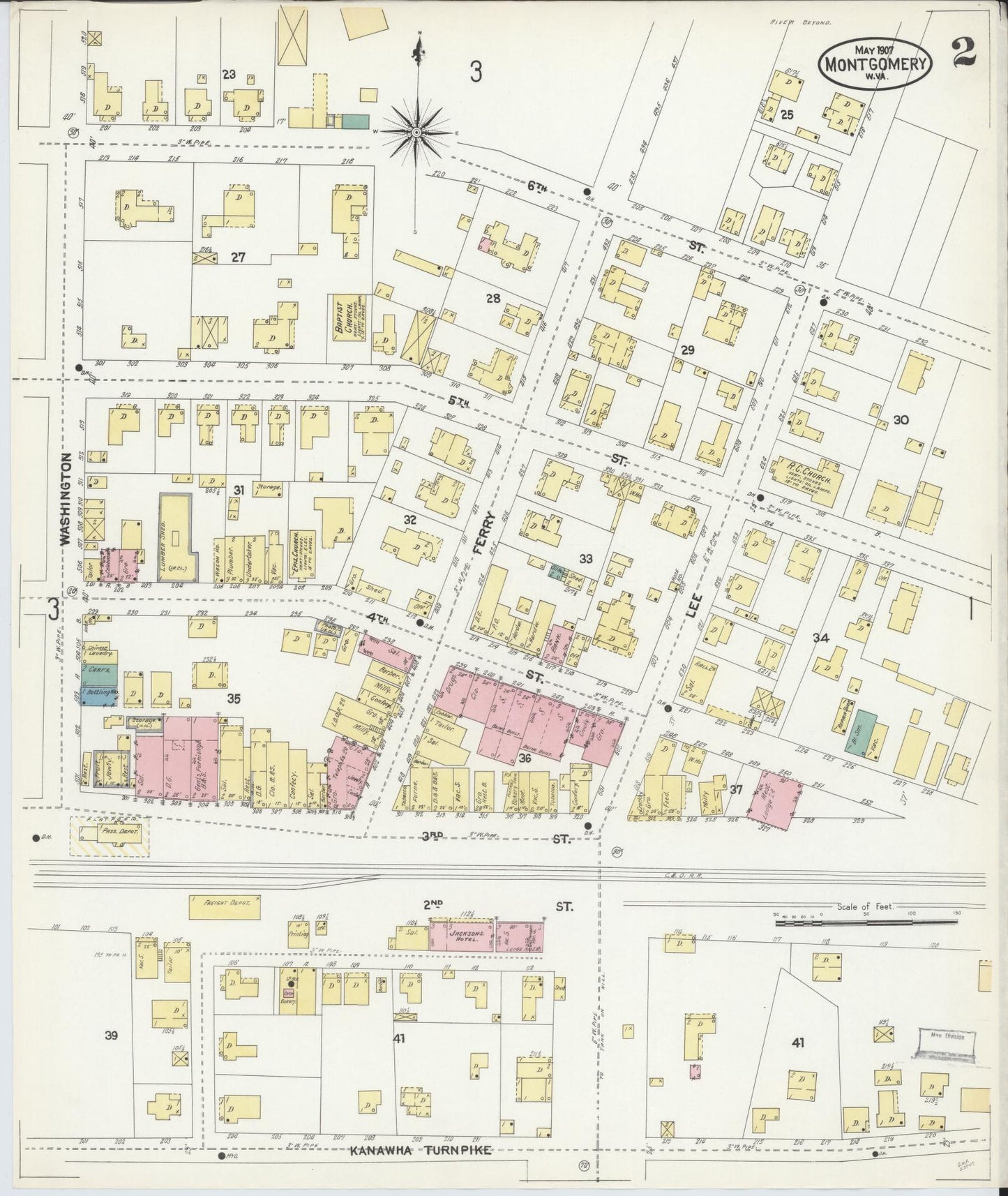 Sanborn Fire Insurance Map from Montgomery, Fayette County, West Virginia (1907), Sheet #0002 - Complete Map Set gallery image, historic Sanborn map, vintage wall art, West Virginia West Virginia