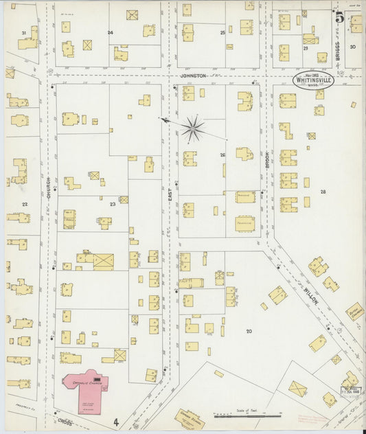 Sanborn Fire Insurance Map from Whitinsville, Worcester County, Massachusetts (1903), Sheet #0005 - Historic Sanborn Fire Insurance Map Print, vintage old map wall art, antique decor, genealogy gift, Massachusetts Massachusetts map
