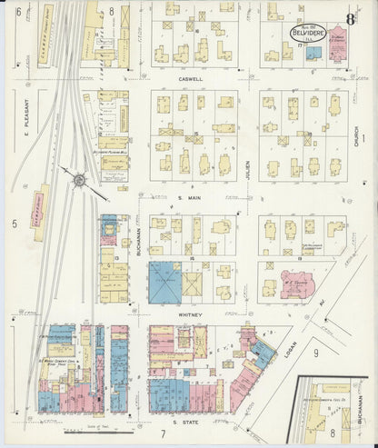 Sanborn Fire Insurance Map from Belvidere, Boone County, Illinois (1912), Sheet #0008 - Historic Sanborn Fire Insurance Map Print, vintage old map wall art, antique decor, genealogy gift, Illinois Illinois map