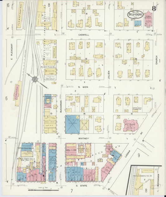 Sanborn Fire Insurance Map from Belvidere, Boone County, Illinois (1912), Sheet #0008 - Historic Sanborn Fire Insurance Map Print, vintage old map wall art, antique decor, genealogy gift, Illinois Illinois map