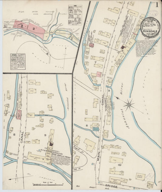Sanborn Fire Insurance Map from Hinsdale, Cheshire County, New Hampshire (1884), Sheet #0001 - Complete Map Set gallery image, historic Sanborn map, vintage wall art, New Hampshire New Hampshire