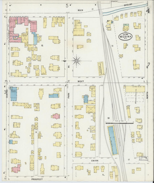 Sanborn Fire Insurance Map from Medina, Orleans County, New York (1898), Sheet #0004 - Historic Sanborn Fire Insurance Map Print, vintage old map wall art, antique decor, genealogy gift, New York New York map