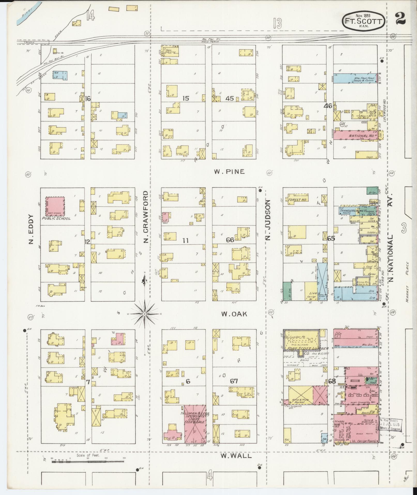Sanborn Fire Insurance Map from Fort Scott, Bourbon County, Kansas (1893), Sheet #0002 - Historic Sanborn Fire Insurance Map Print, vintage old map wall art, antique decor, genealogy gift, Kansas Kansas map
