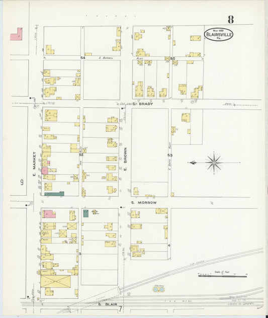 Sanborn Fire Insurance Map from Blairsville, Indiana County, Pennsylvania (1909), Sheet #0008 - Historic Sanborn Fire Insurance Map Print, vintage old map wall art, antique decor, genealogy gift, Pennsylvania Pennsylvania map