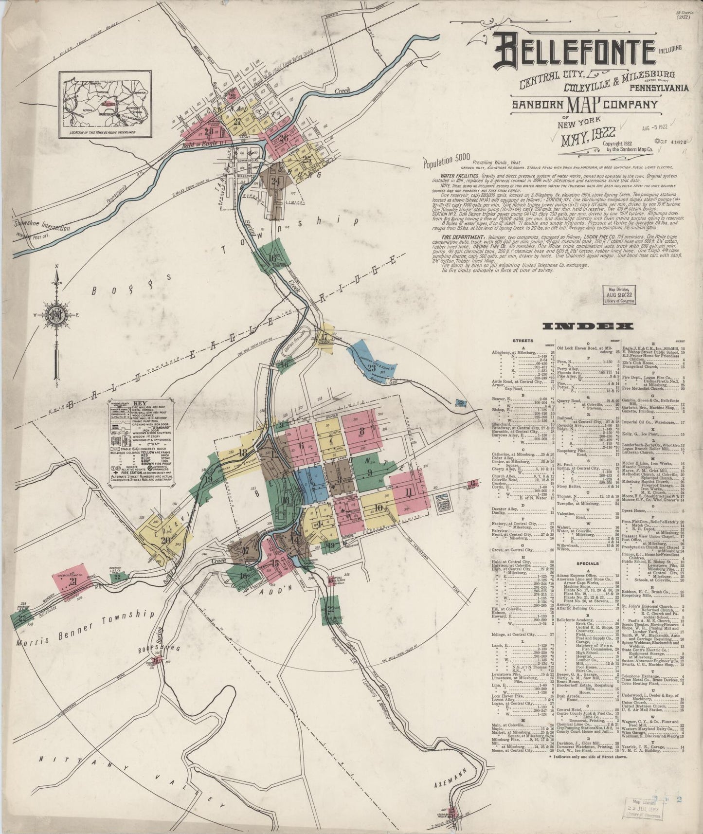 Sanborn Fire Insurance Map from Bellefonte, Centre County, Pennsylvania (1922), Sheet #0001 - Historic Sanborn Fire Insurance Map Print, vintage old map wall art, antique decor, genealogy gift, Pennsylvania Pennsylvania map