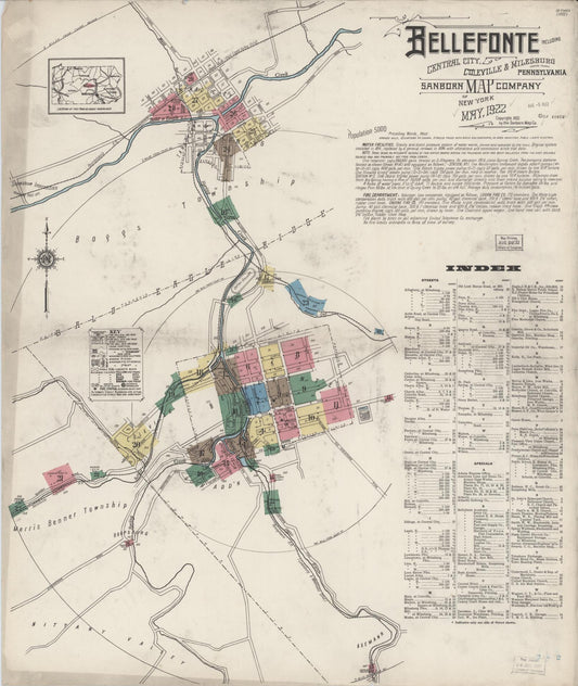 Sanborn Fire Insurance Map from Bellefonte, Centre County, Pennsylvania (1922), Sheet #0001 - Historic Sanborn Fire Insurance Map Print, vintage old map wall art, antique decor, genealogy gift, Pennsylvania Pennsylvania map